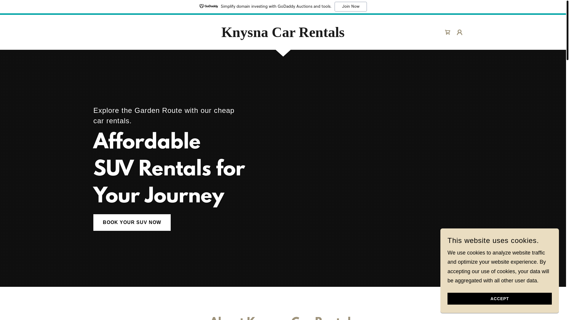 website screenshot of https://knysnacarrentals.co.za/