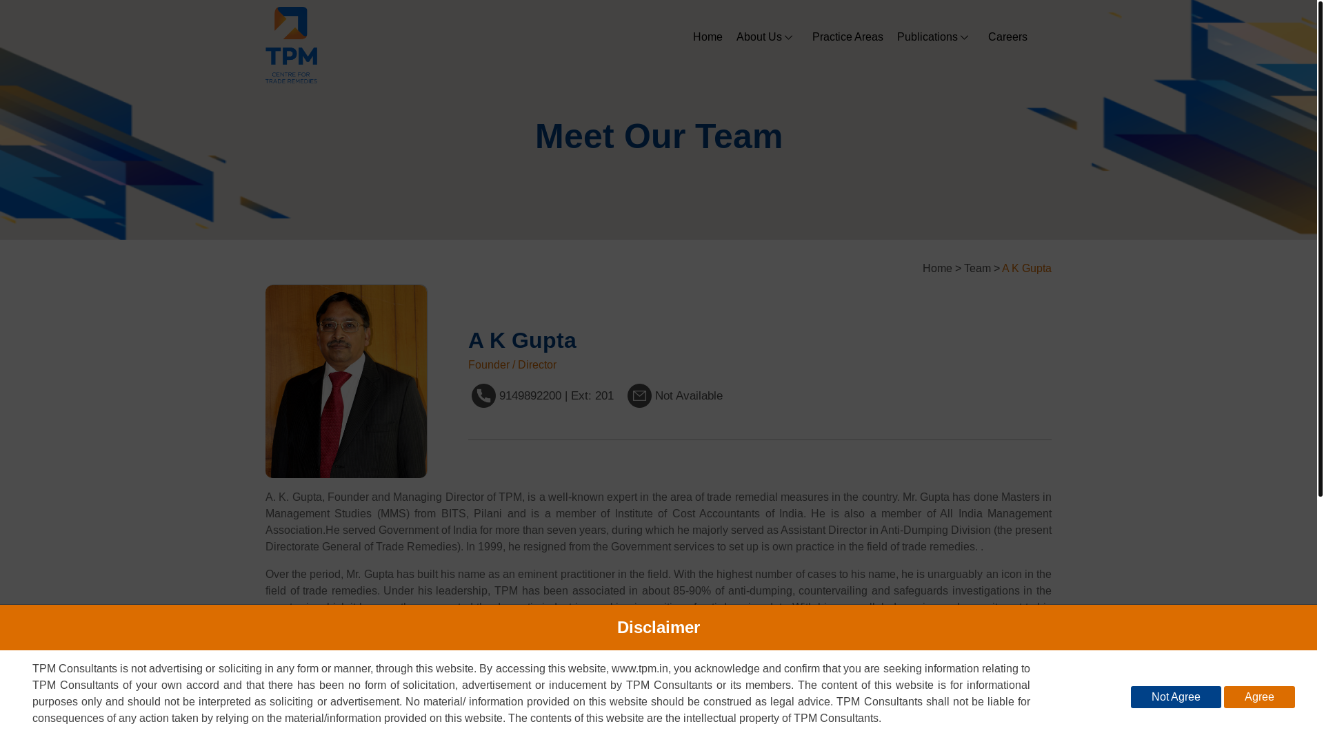 website screenshot of https://tpm.in/team/a-k-gupta/