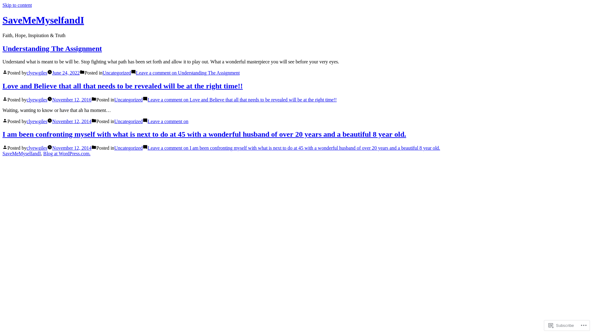 website screenshot of https://savememyselfandi.blog/