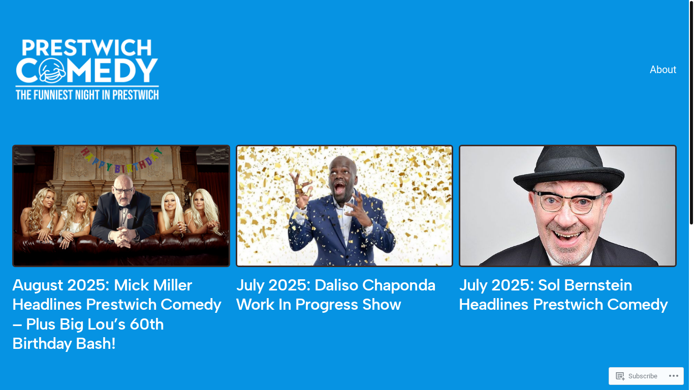 website screenshot of https://prestwichcomedy.co.uk/
