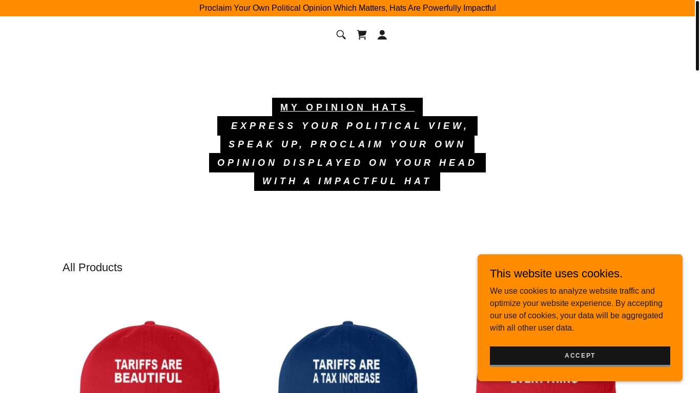 website screenshot of https://politicalopinionhats.com/
