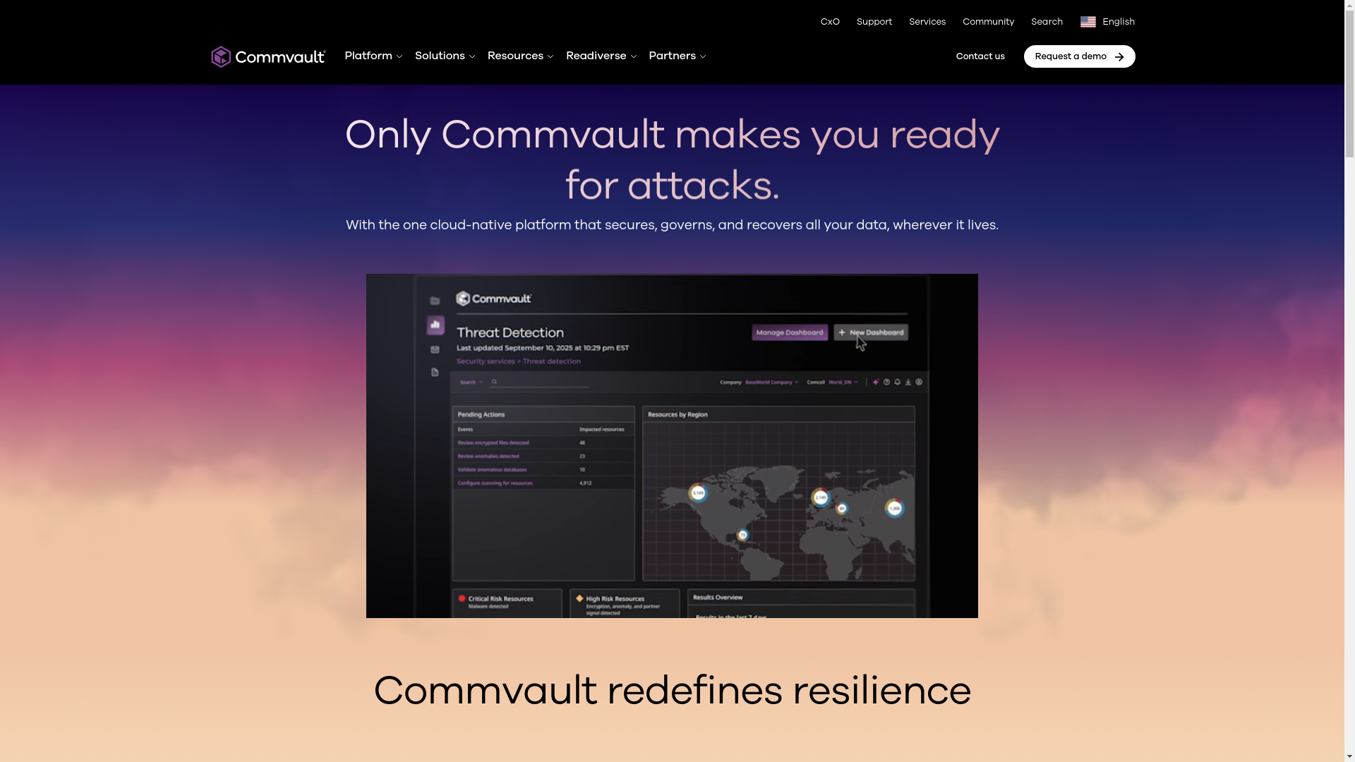 website screenshot of https://commvault.com/