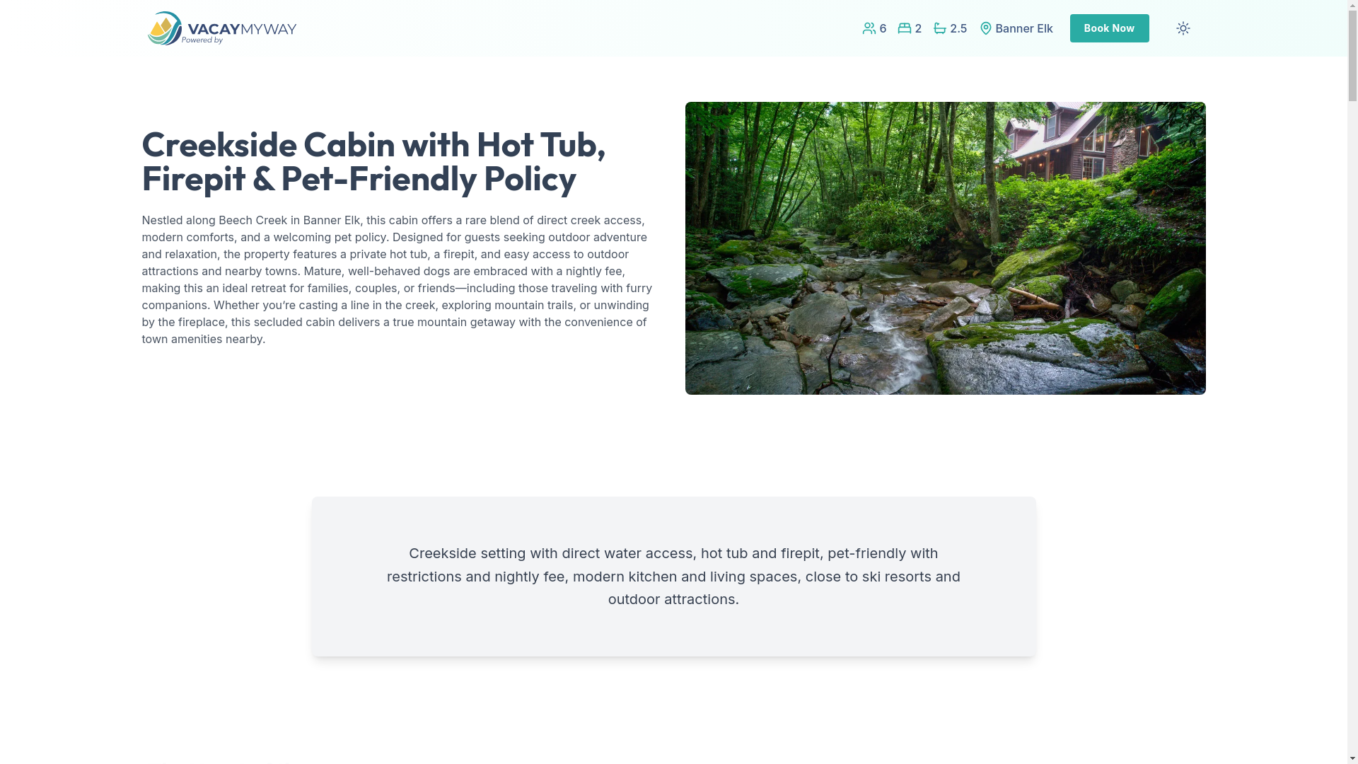 website screenshot of https://tranquilcreekside.holiday/