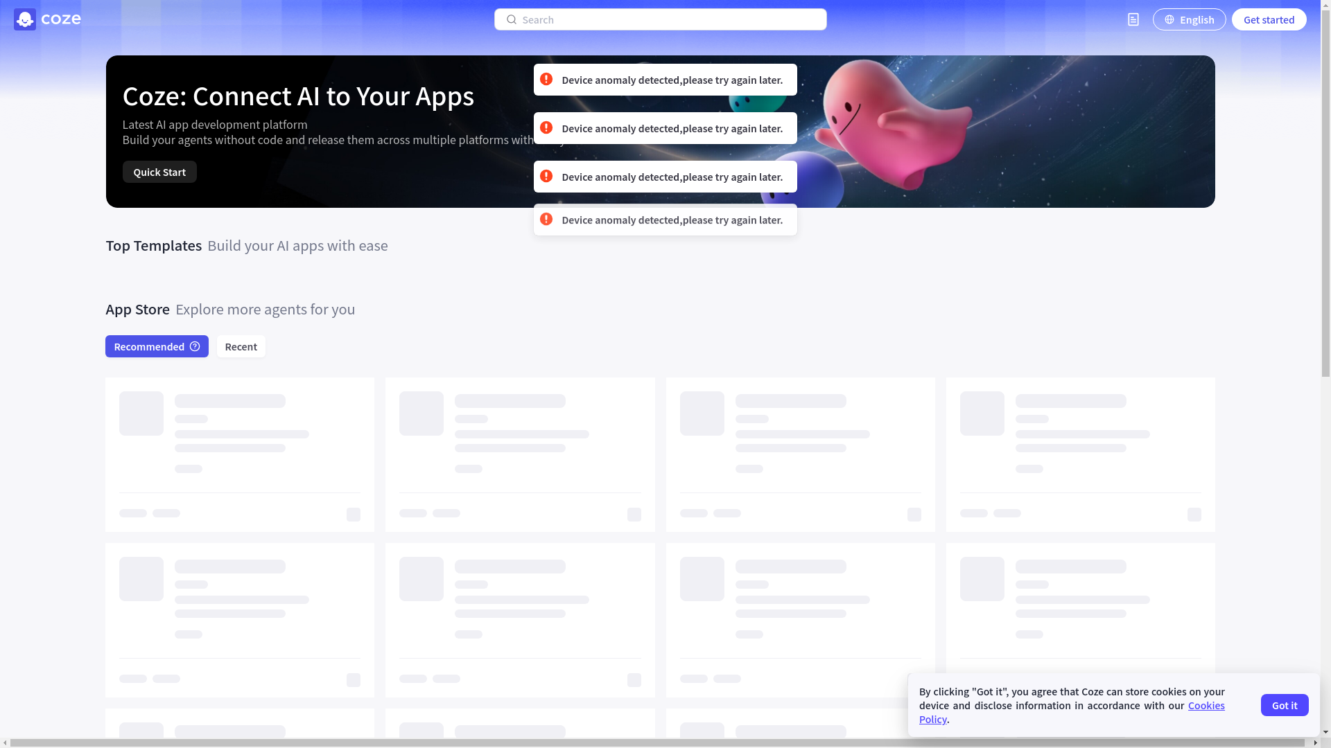website screenshot of https://coze.com