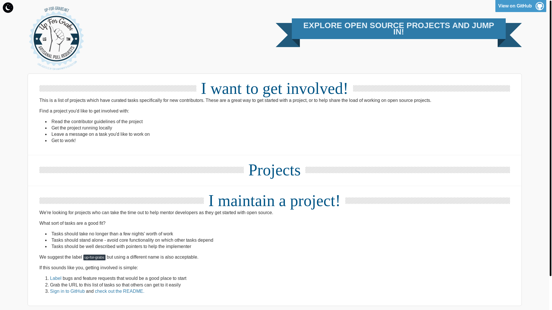 website screenshot of https://up-for-grabs.net/#/