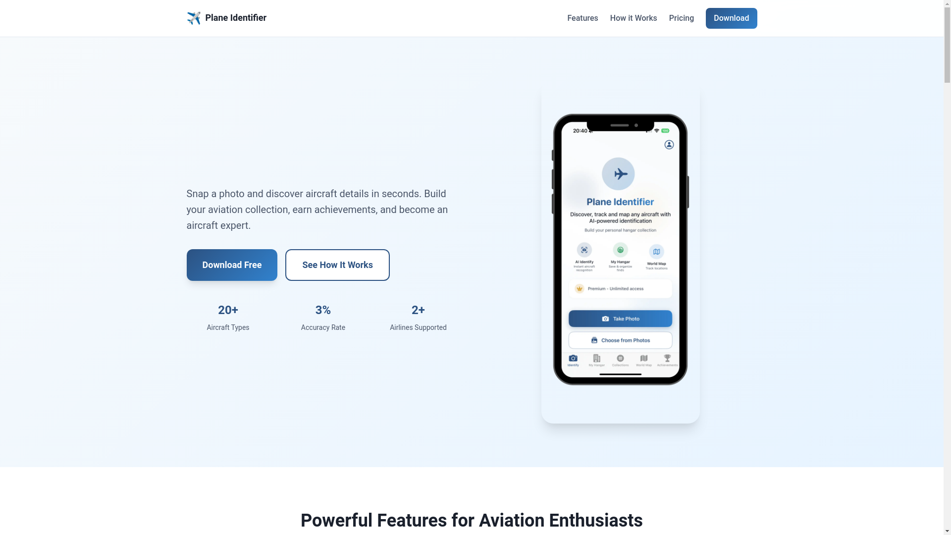 website screenshot of https://planeidentifier.pages.dev/
