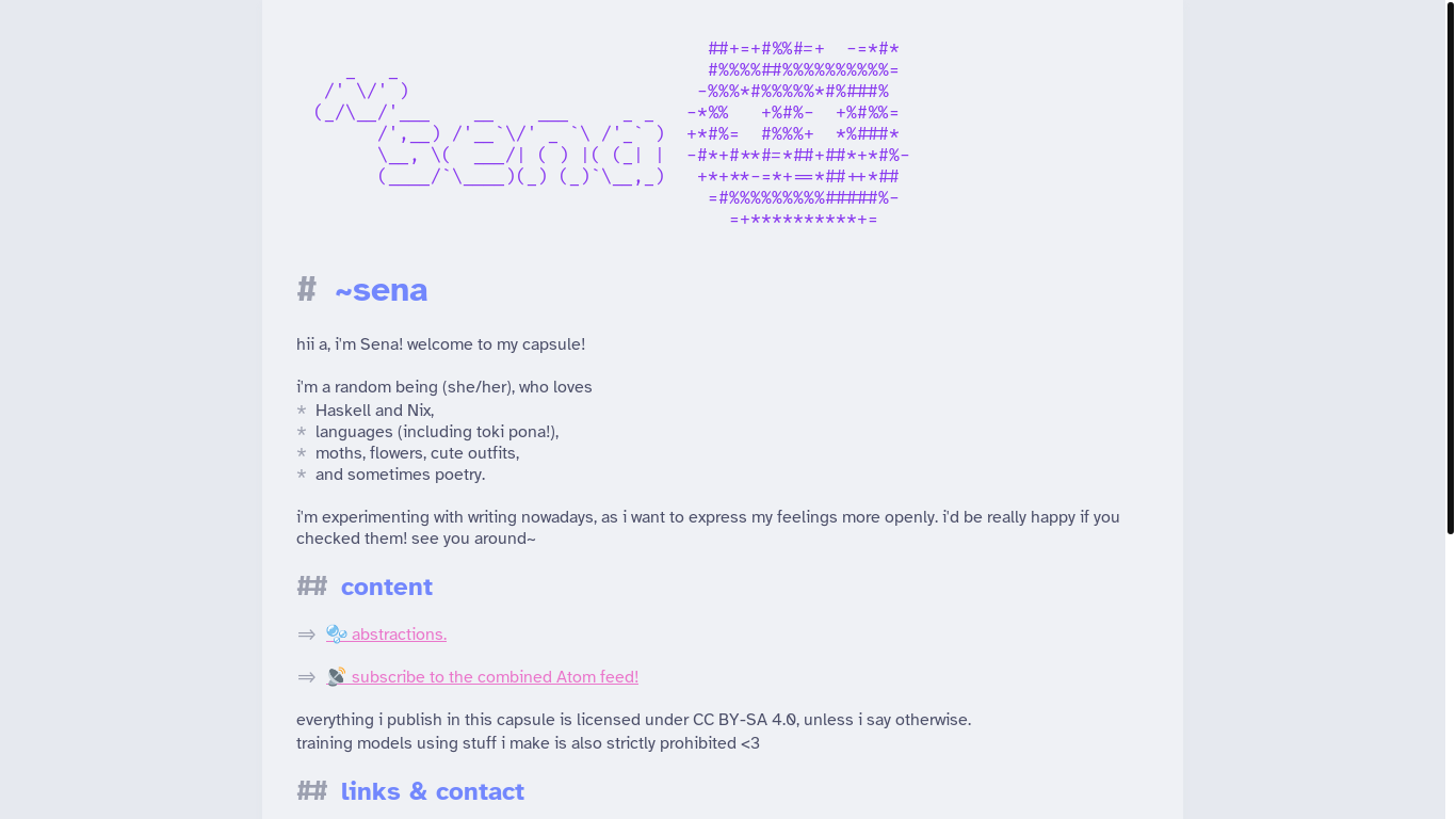 website screenshot of https://sena.pink/