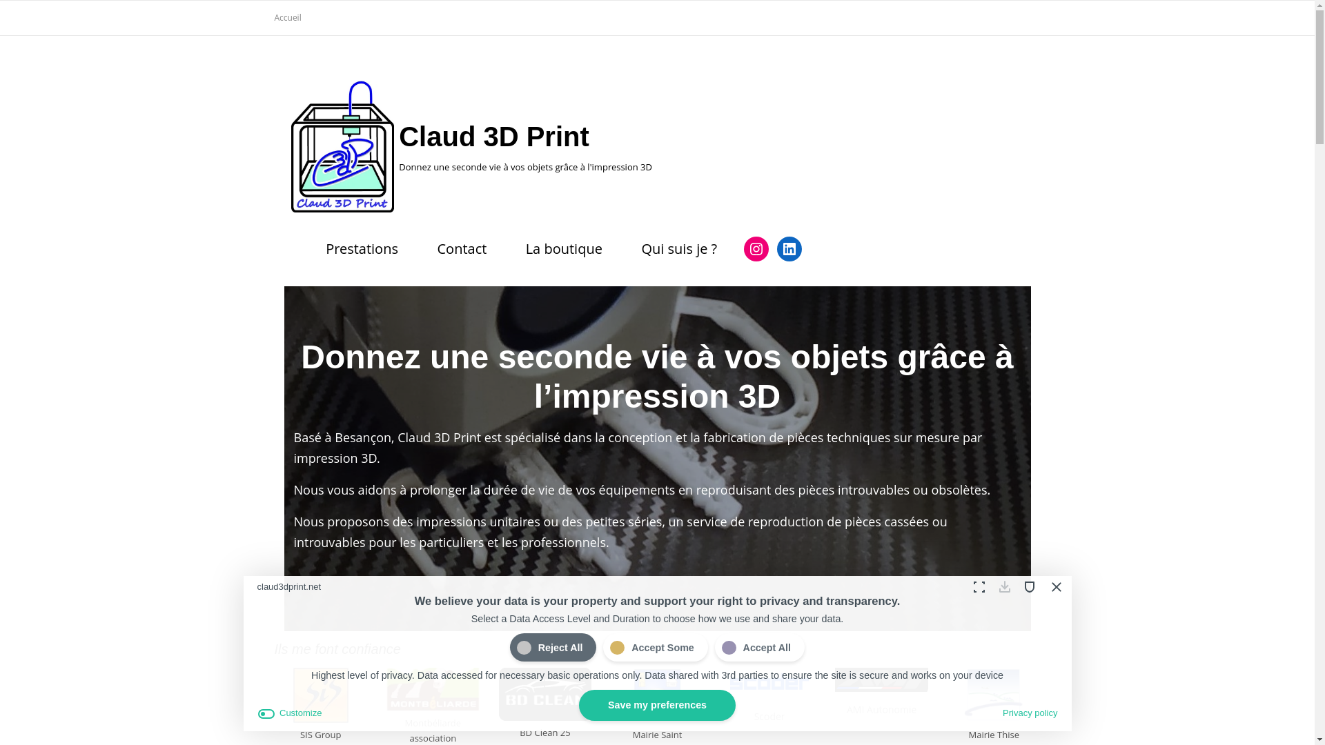 website screenshot of https://claud3dprint.fr/