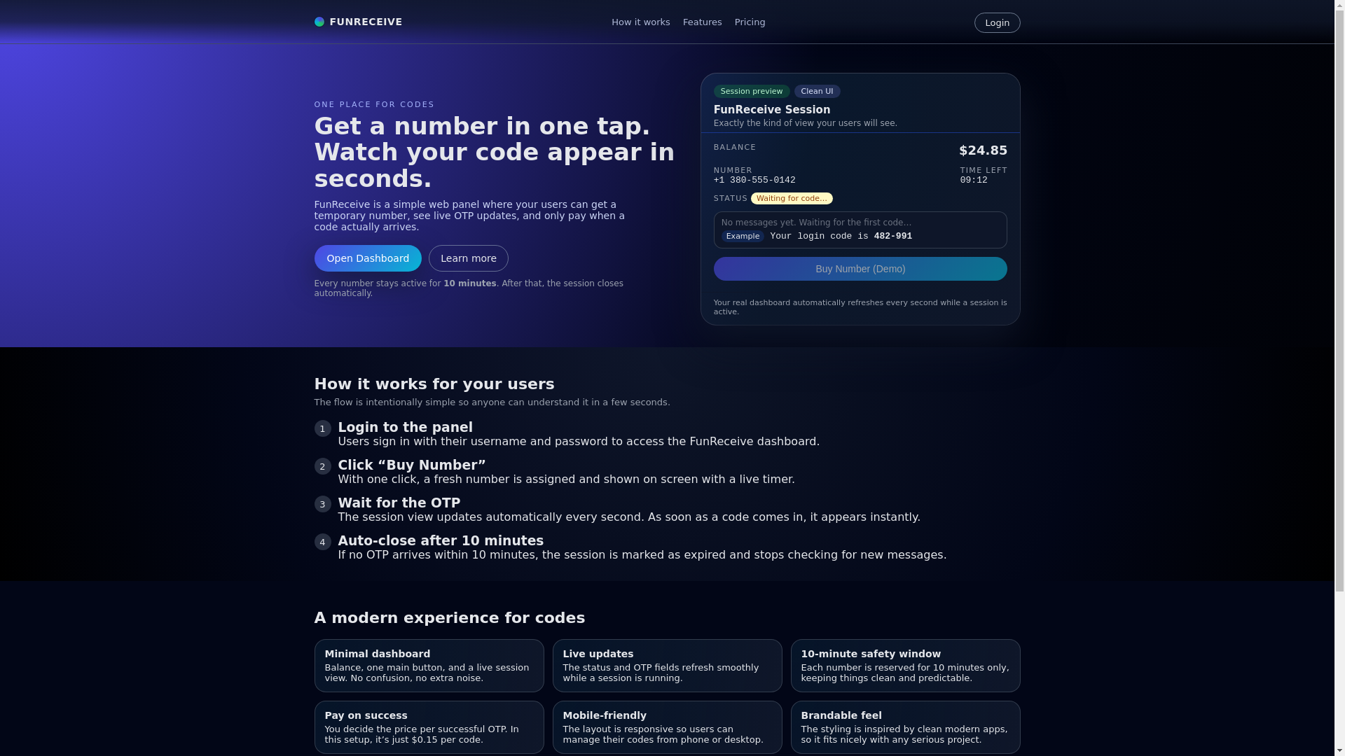website screenshot of https://funreceive.com/