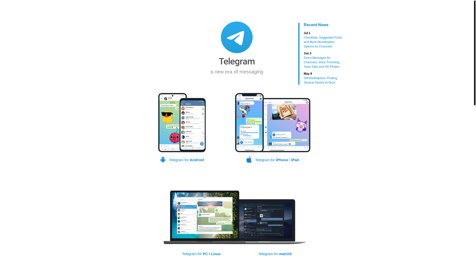website screenshot of https://telegram.dog