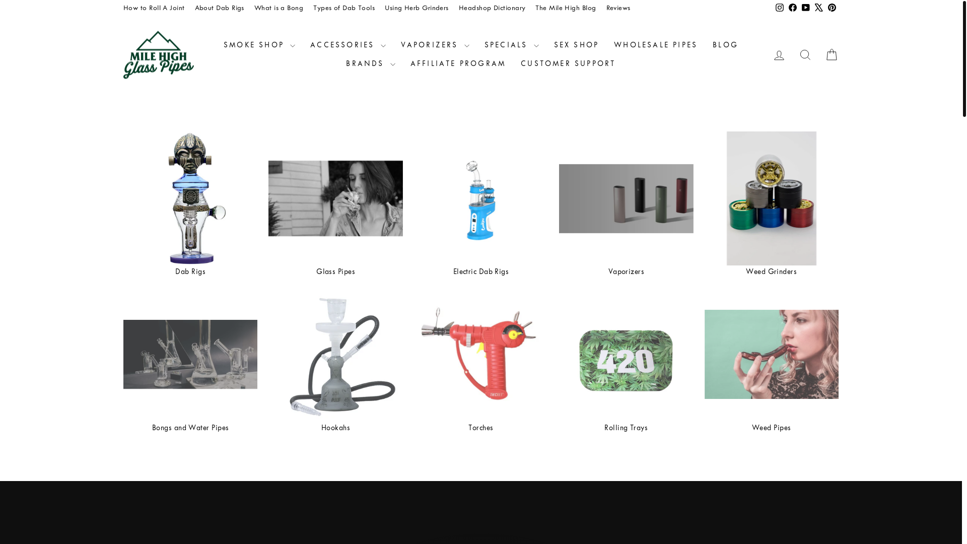 website screenshot of https://www.milehighglasspipes.com