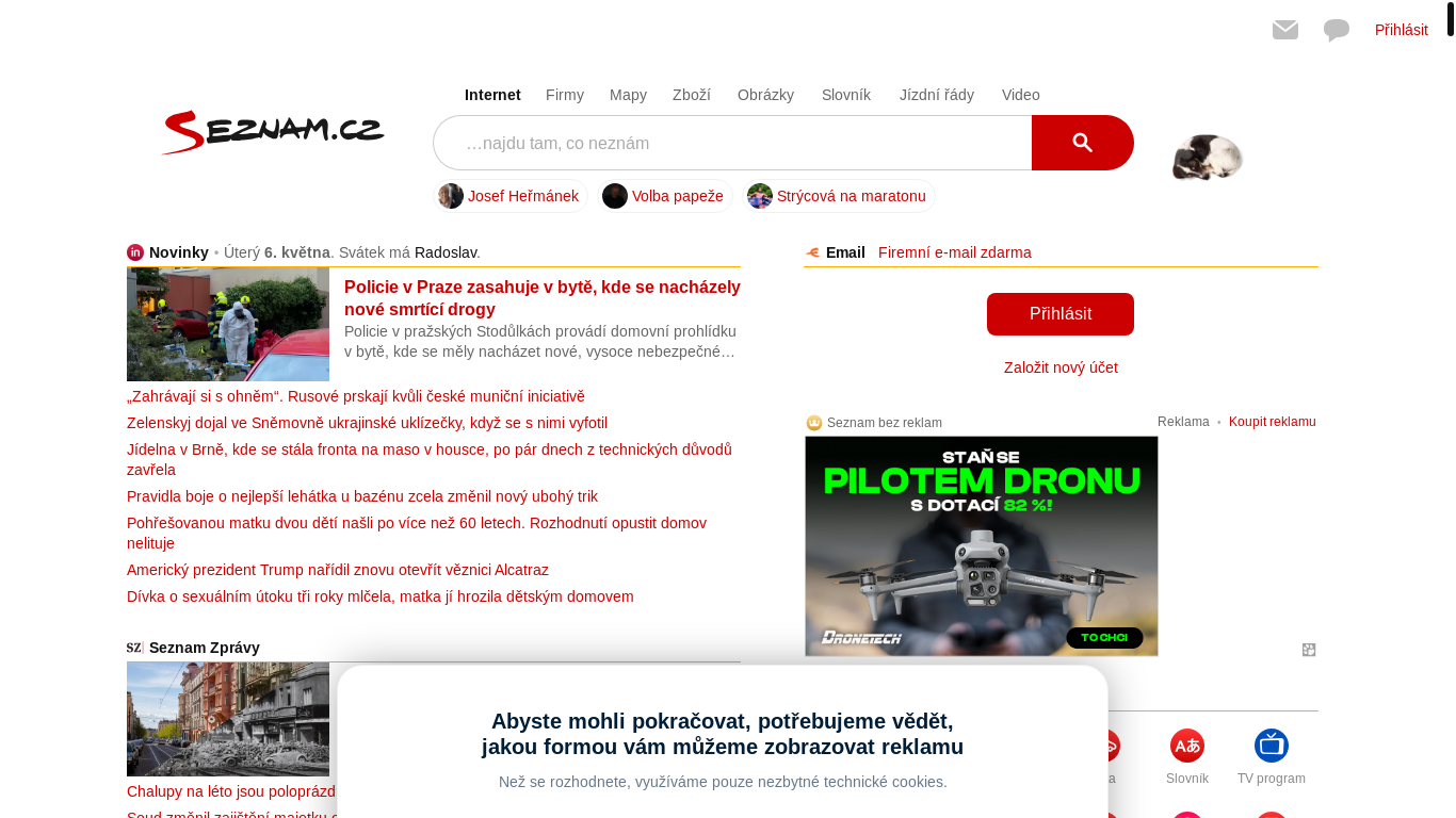 website screenshot of https://seznam.cz/