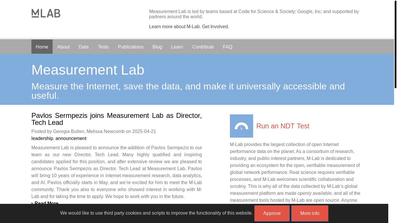 website screenshot of https://measurementlab.net