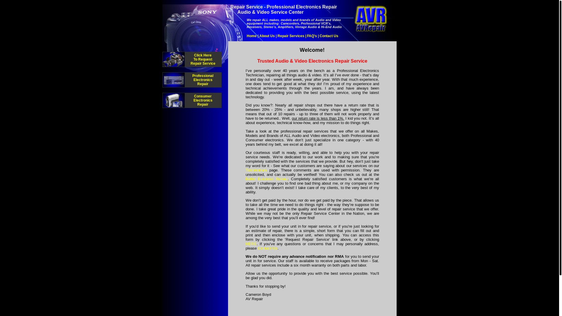 website screenshot of https://avrepair.pro/
