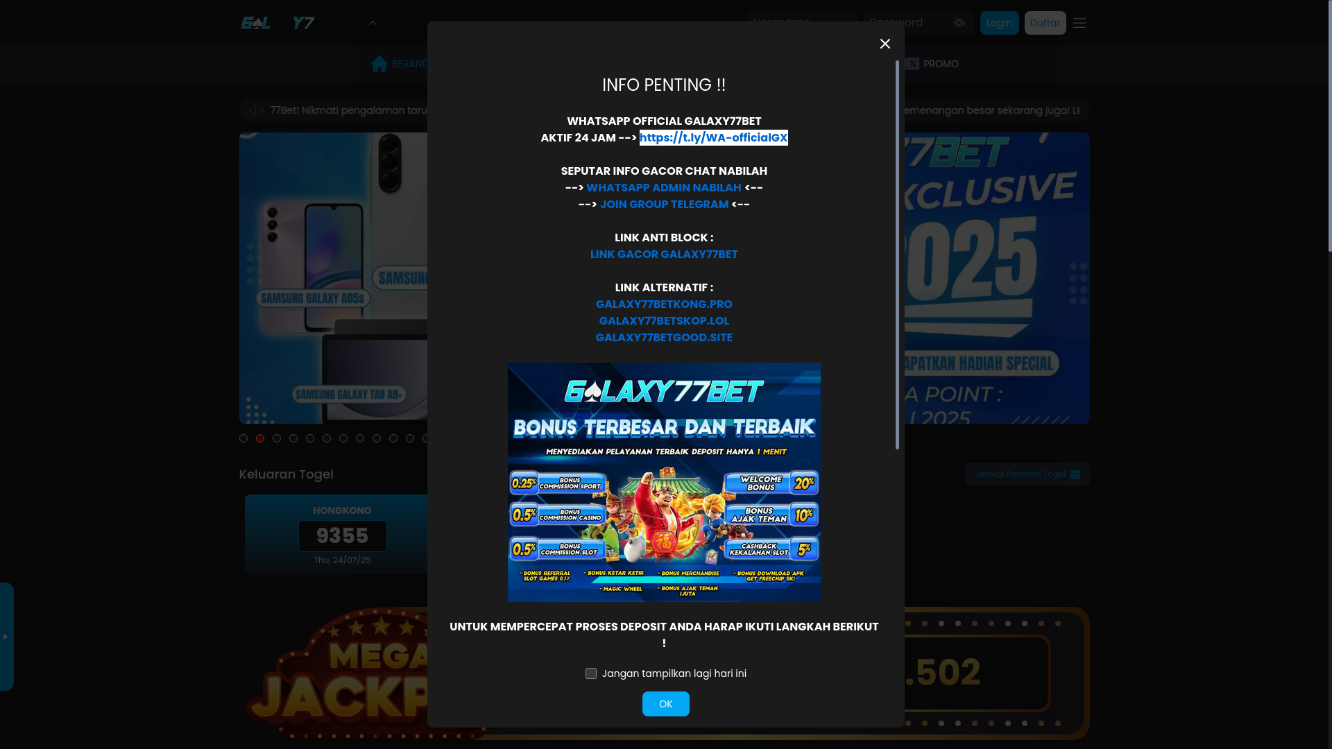 website screenshot of https://galaxy77betkuah.lol/