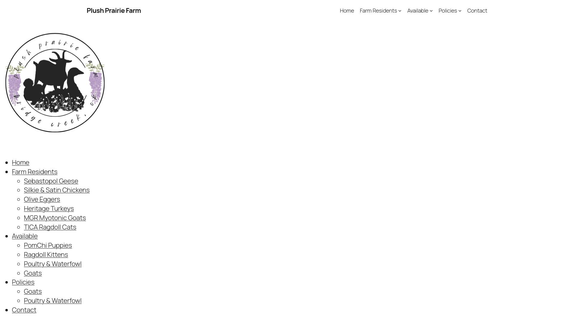 website screenshot of https://plushprairiefarm.com/