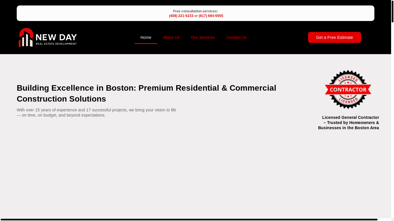 website screenshot of https://newdayrealestatedev.com/