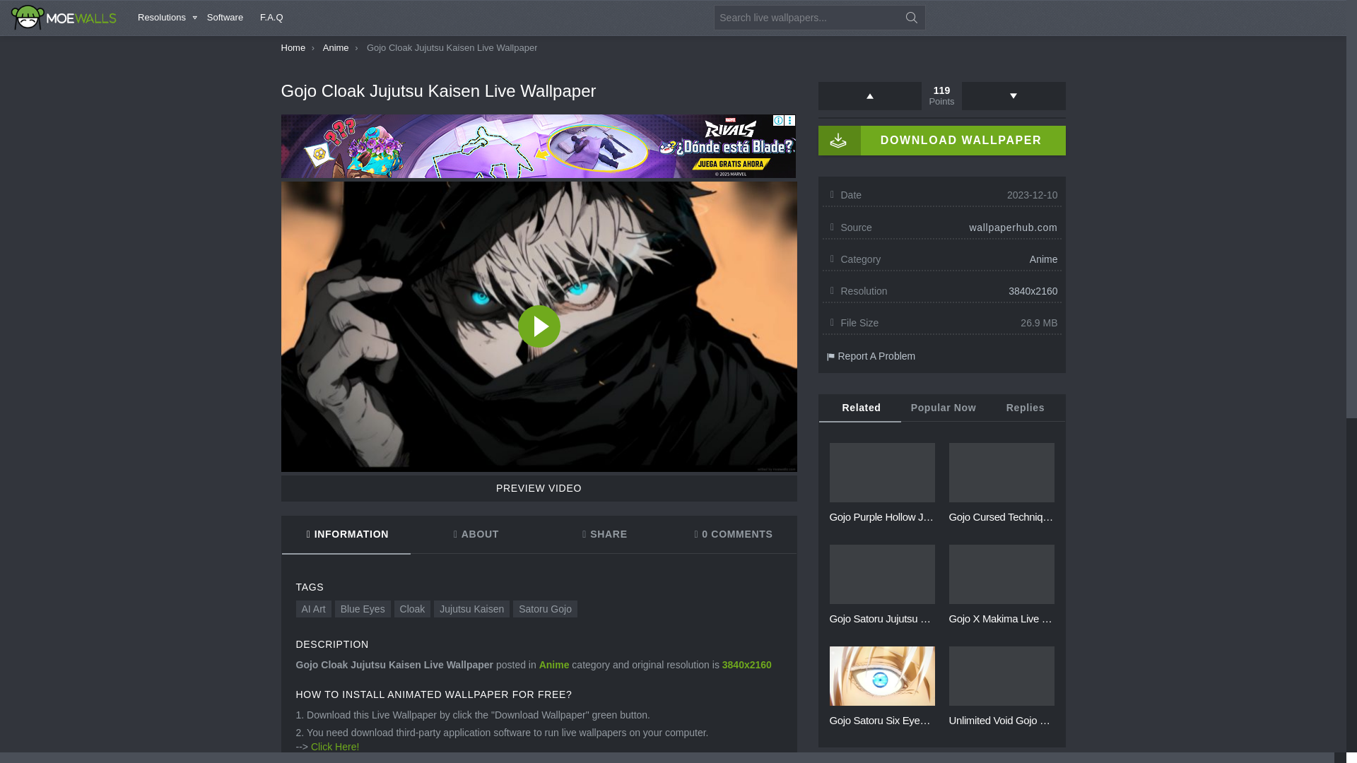 website screenshot of https://moewalls.com/anime/gojo-cloak-jujutsu-kaisen-live-wallpaper/
