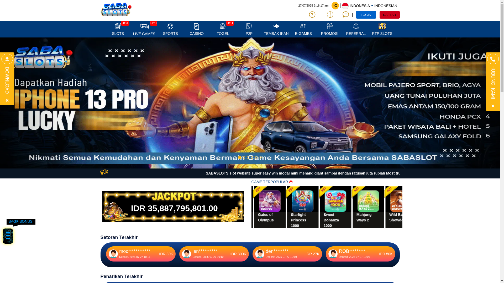 website screenshot of https://sabaslots-bq92.store/