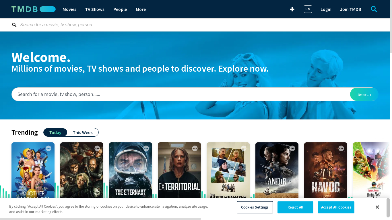 website screenshot of https://tmdb.org