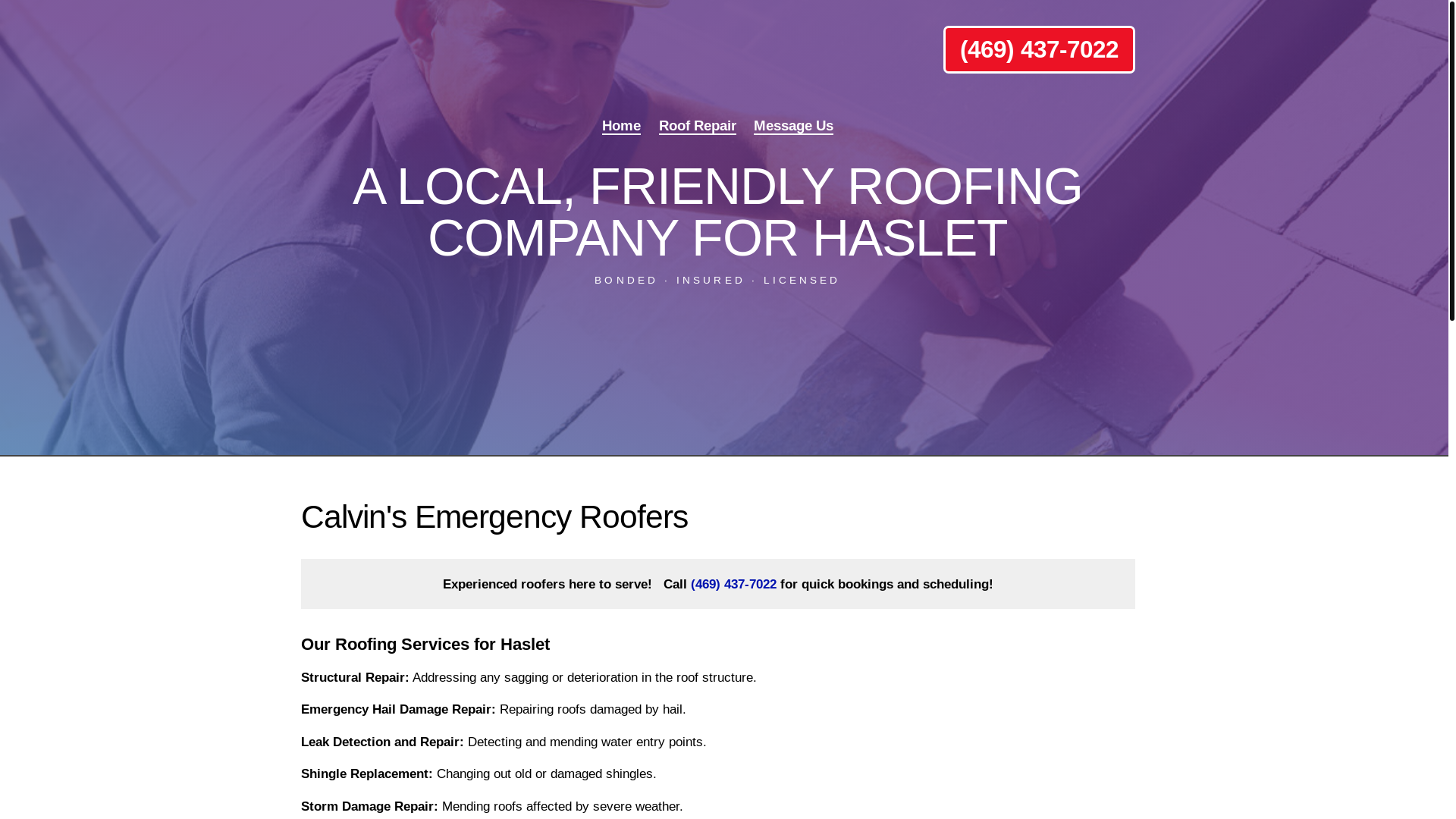 website screenshot of https://calvinsemergencyroofers.com/