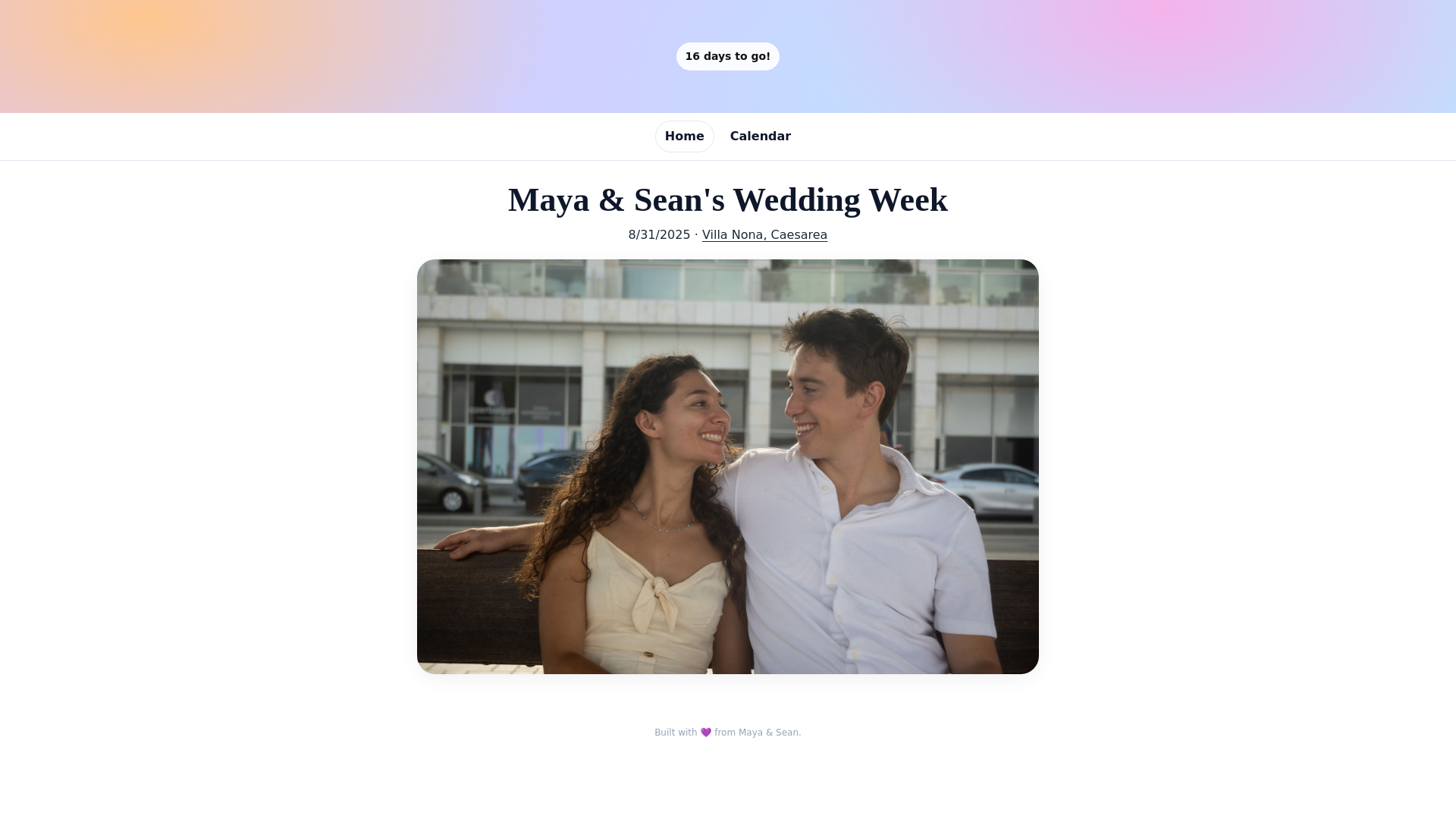 website screenshot of https://mayaandsean.com/
