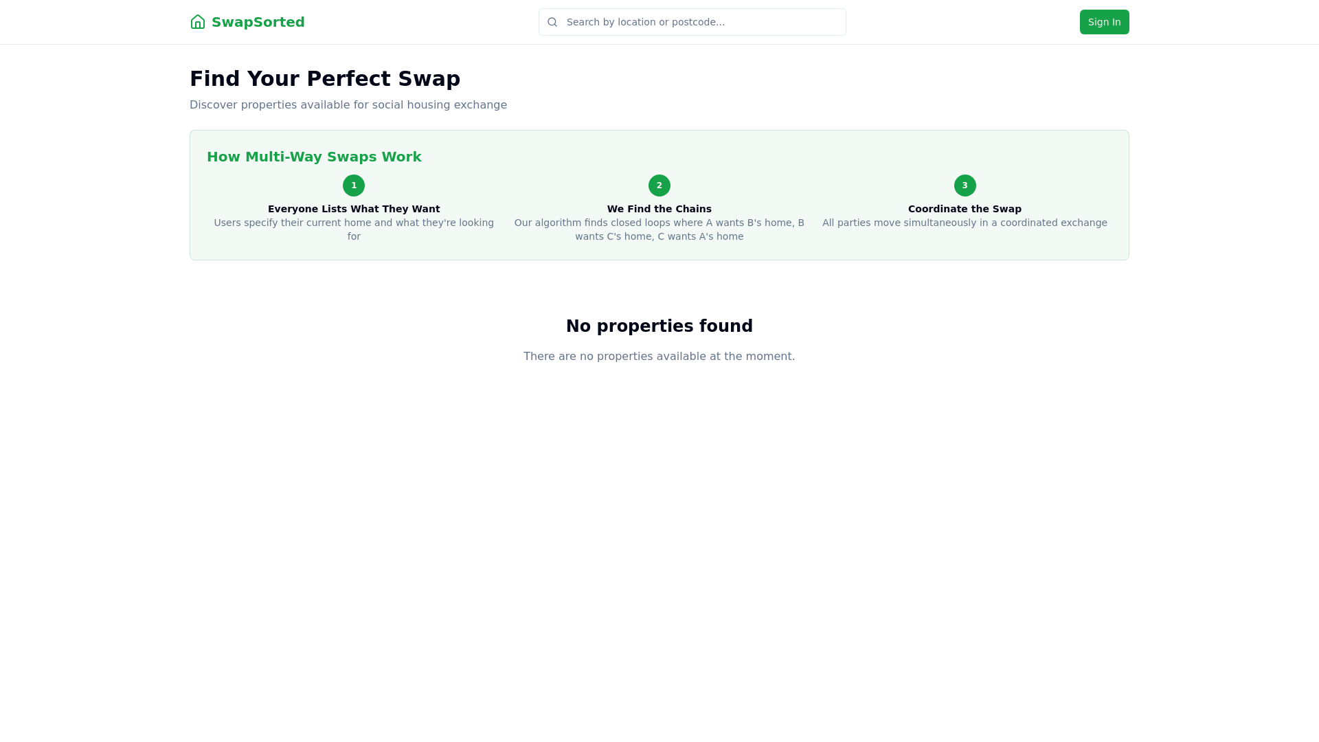 website screenshot of https://swap-sorted-homes.pages.dev/
