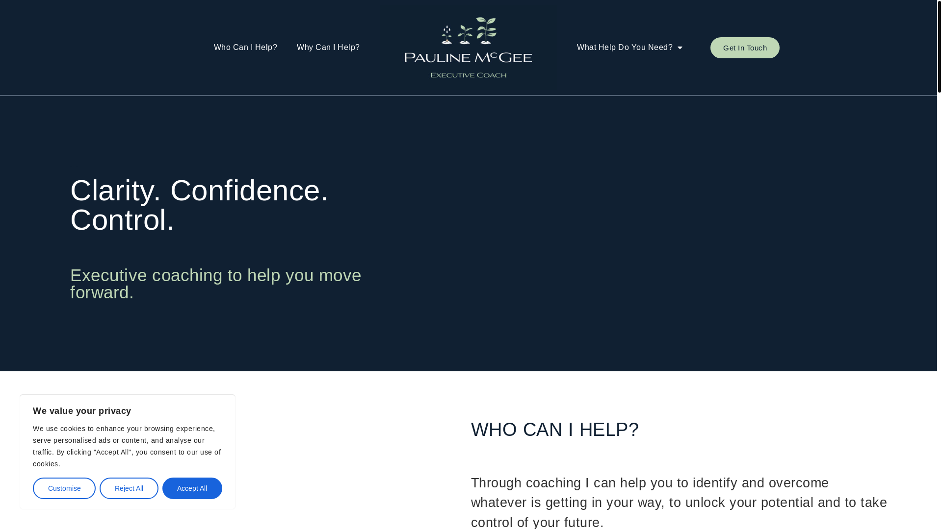 website screenshot of https://paulinemcgeeexecutivecoach.co.uk/