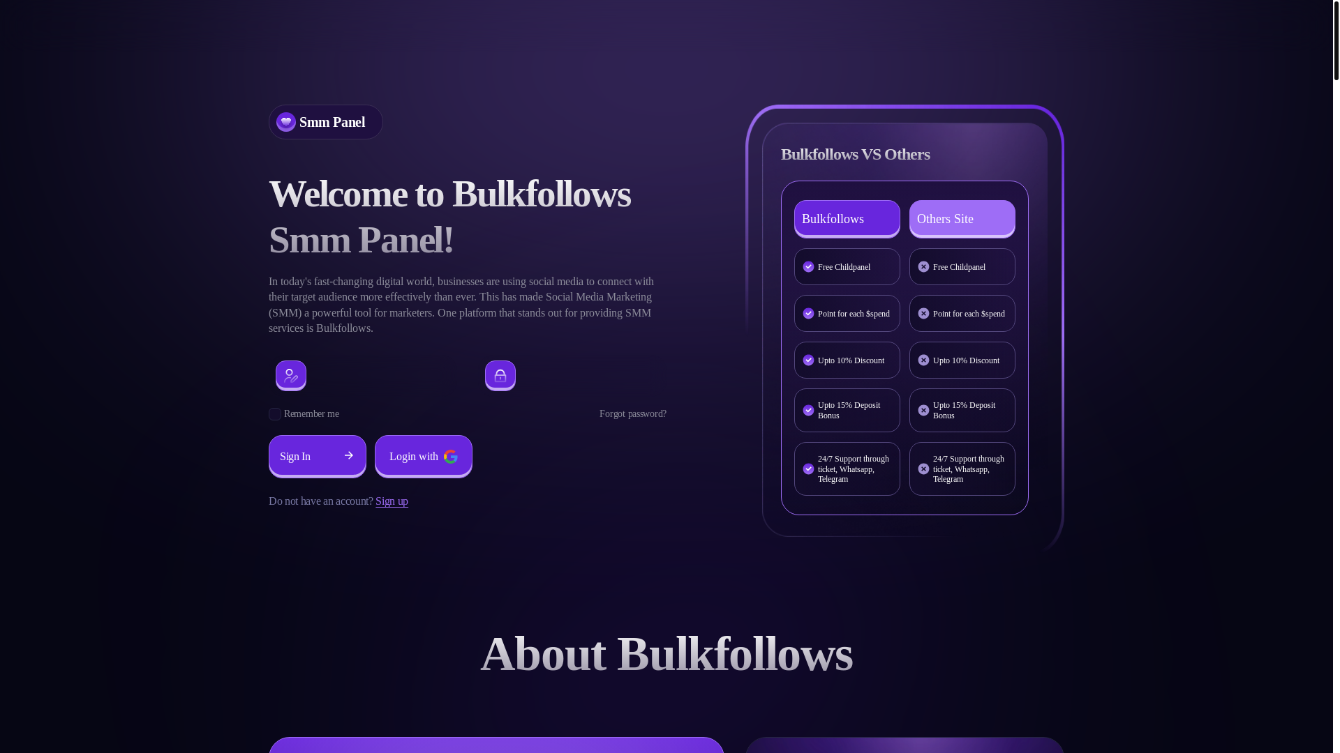 website screenshot of https://bulkfollows.com