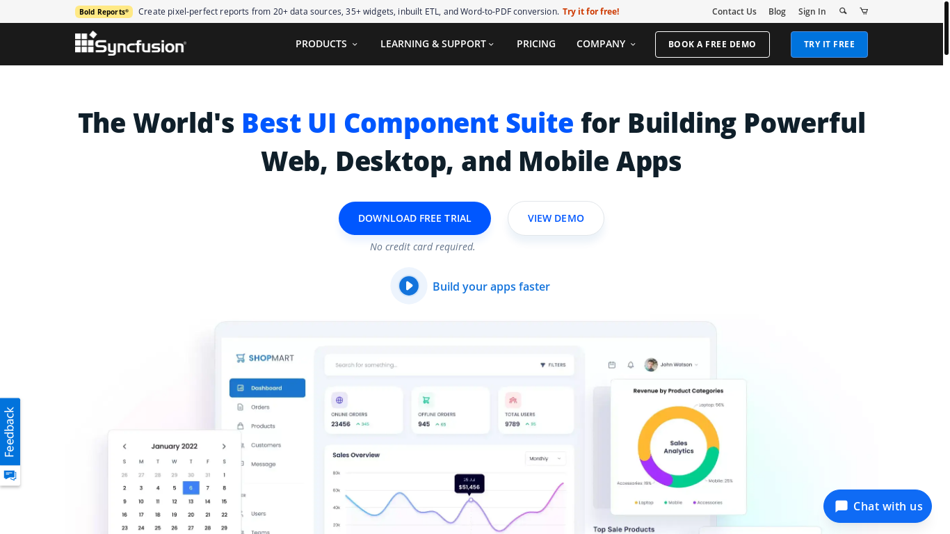 website screenshot of https://syncfusion.com/