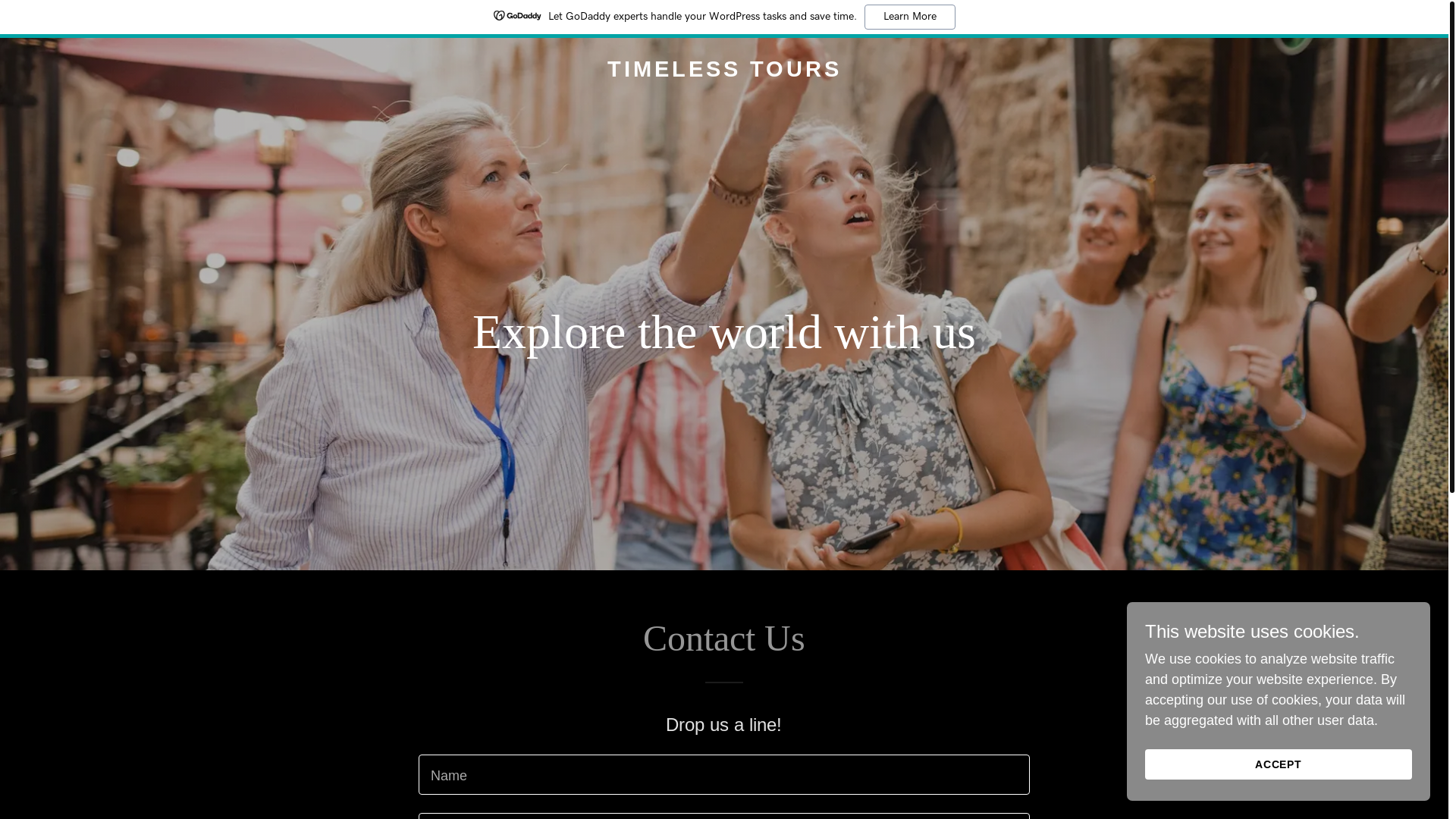 website screenshot of https://toursbytimeless.com/