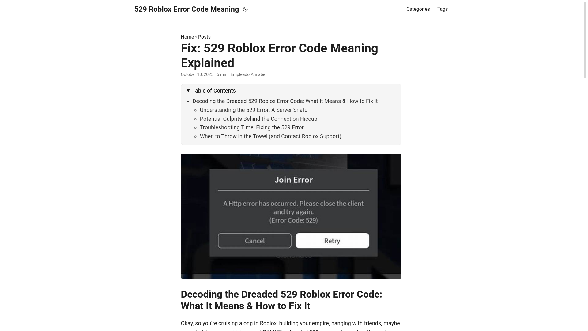 website screenshot of https://529-roblox-error-code-meaning.pages.dev/
