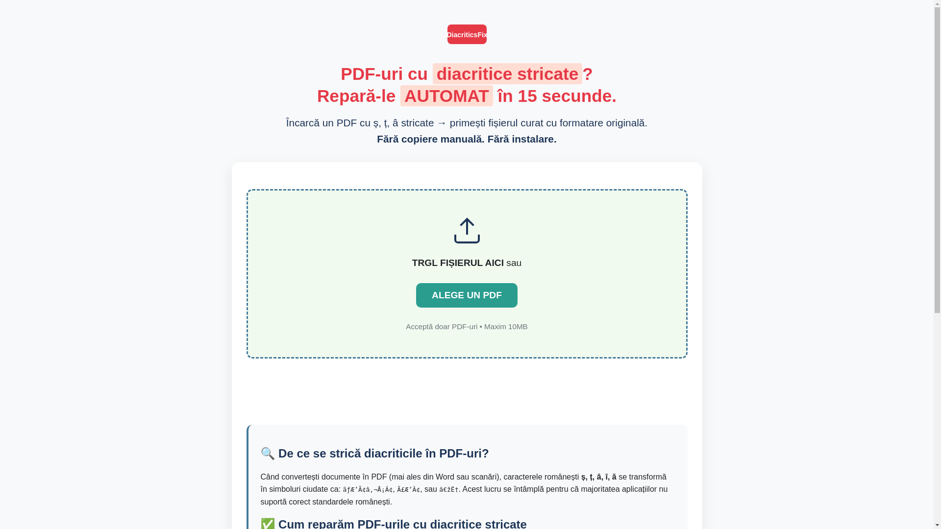 website screenshot of https://diacriticefix.ro/
