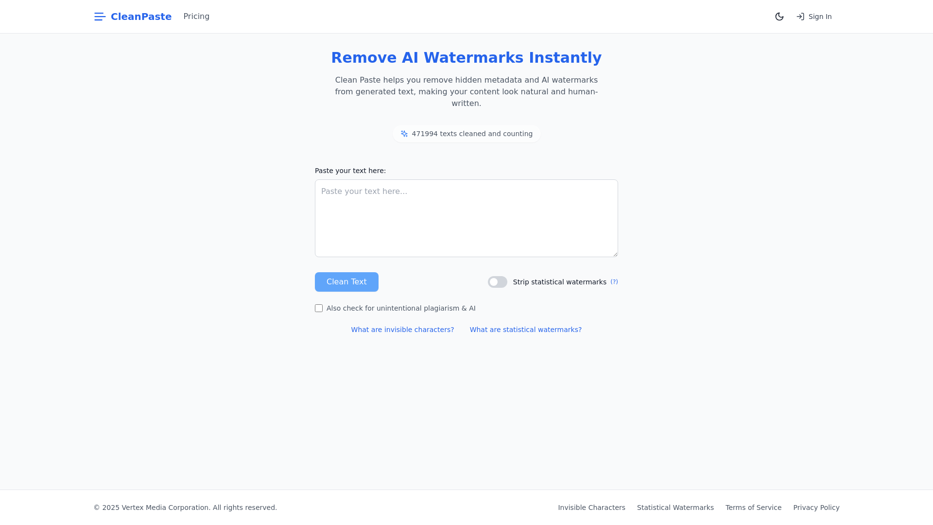 website screenshot of https://cleanpaste.site/