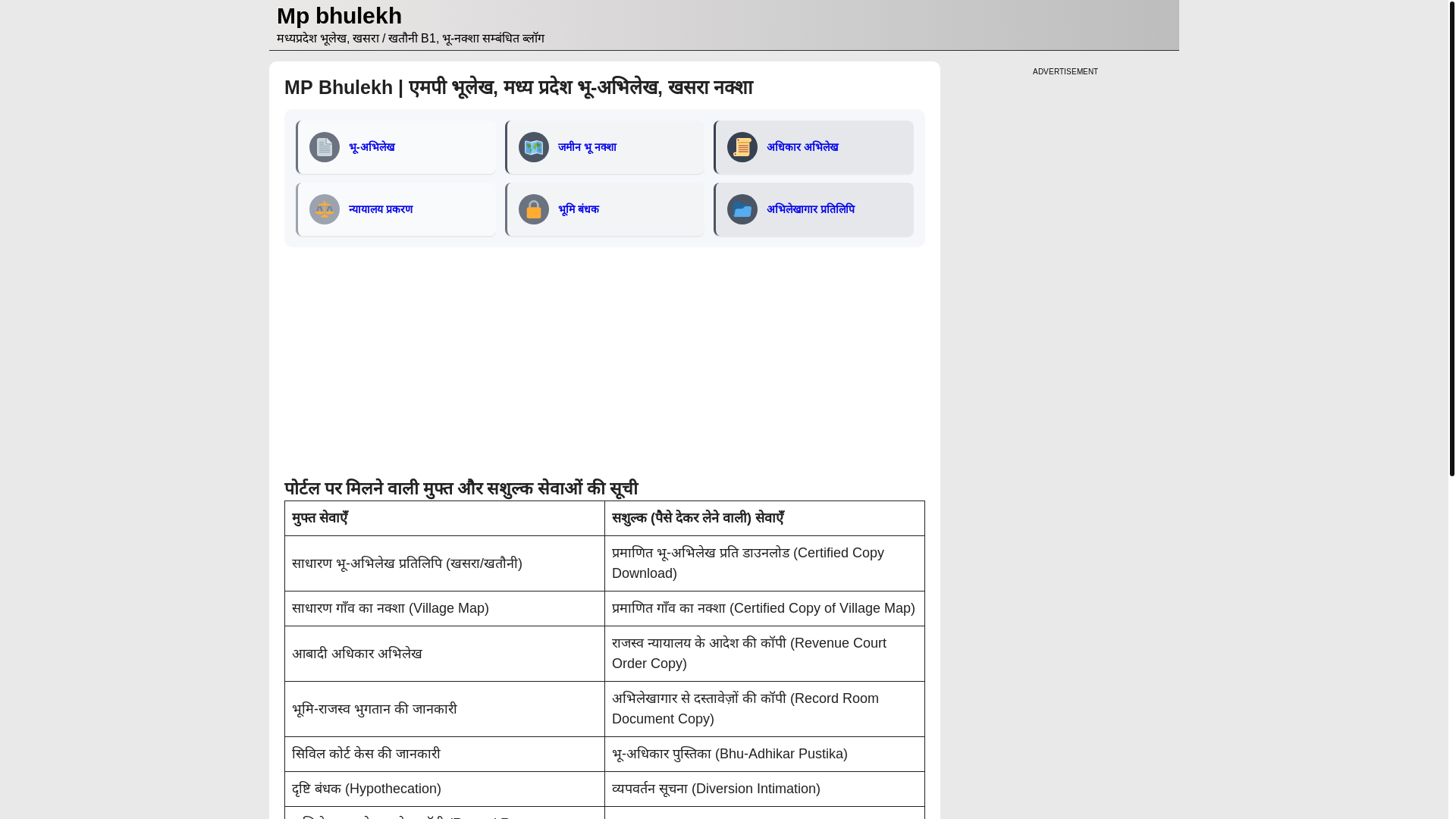 website screenshot of https://mp-bhulekh.in/