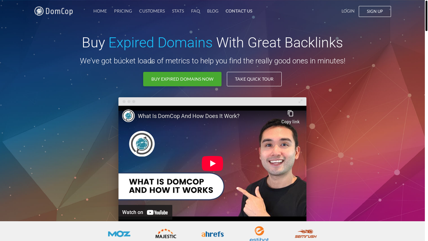 website screenshot of https://www.domcop.com