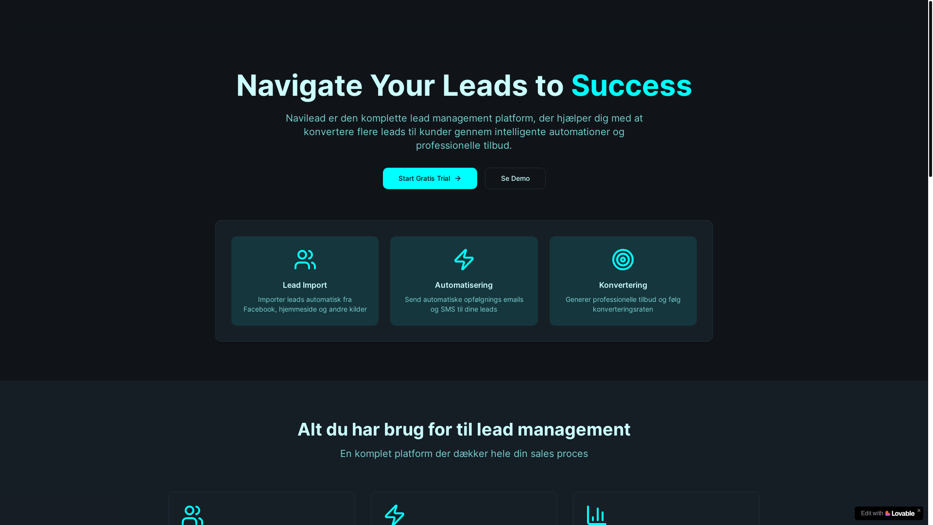 website screenshot of https://navilead.dk/