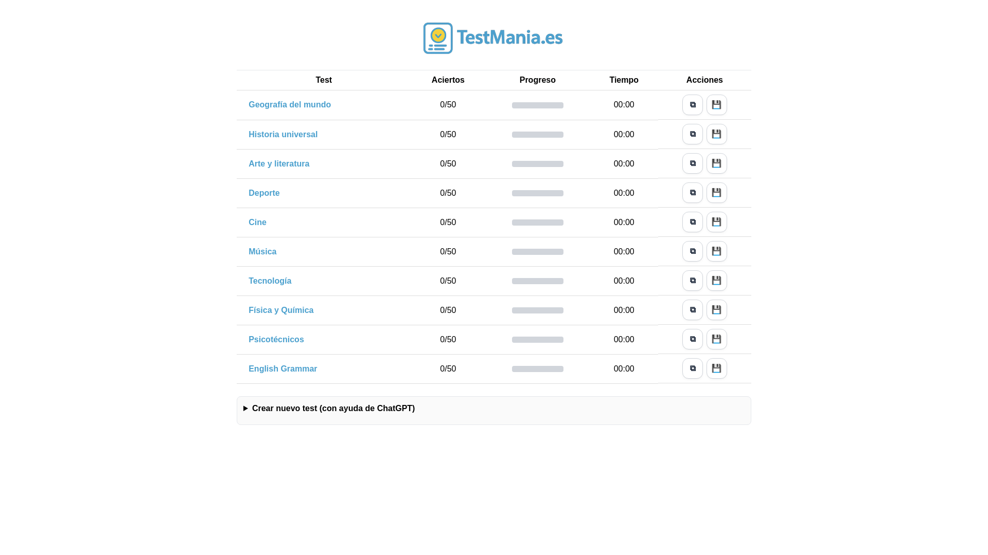 website screenshot of https://testmania.es/