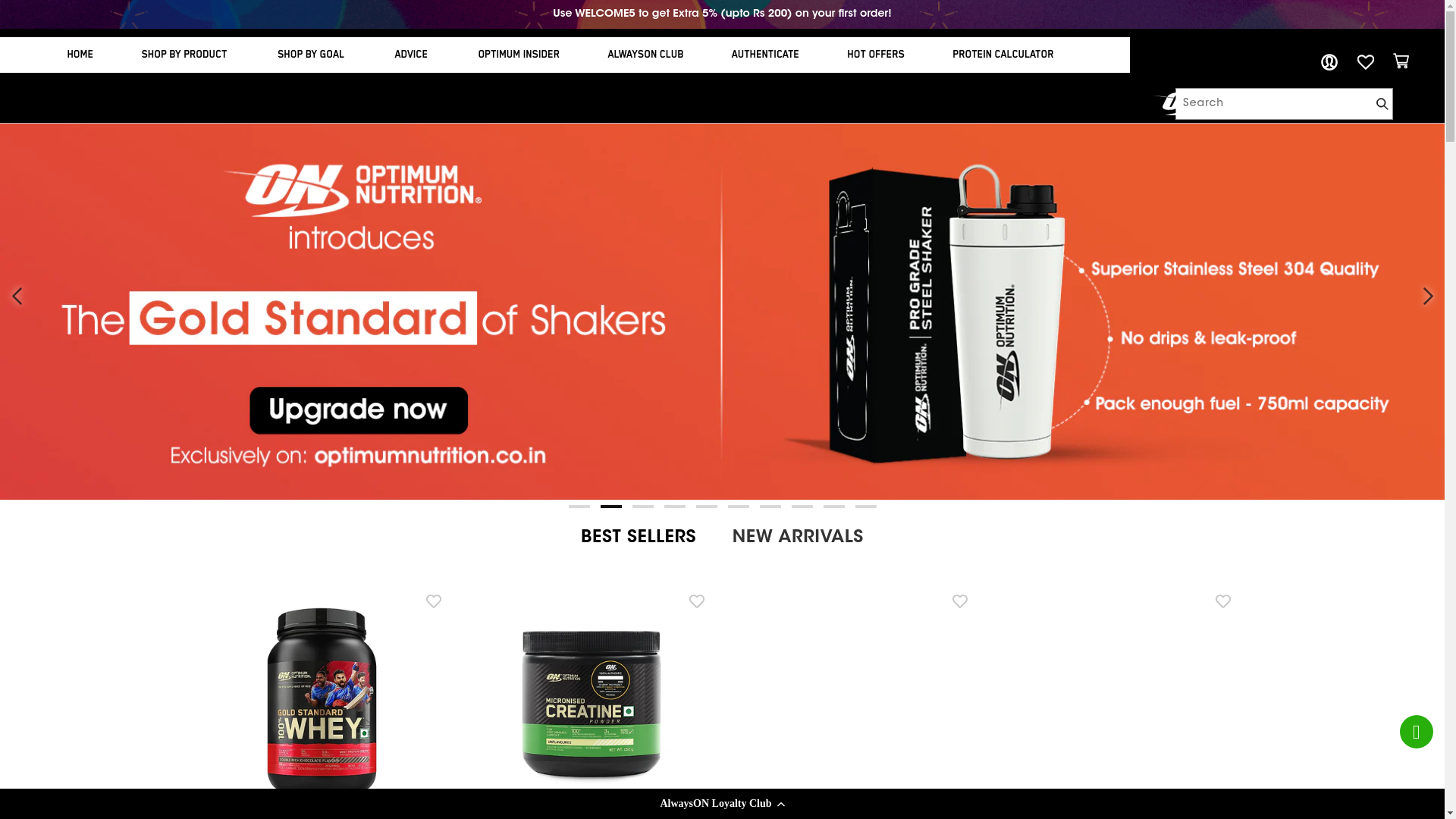 website screenshot of https://www.optimumnutrition.co.in/
