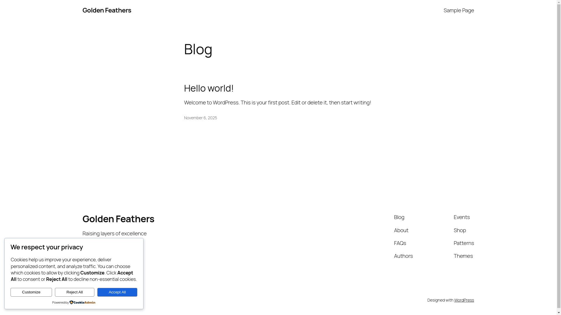website screenshot of https://goldenfeathers.co.za/