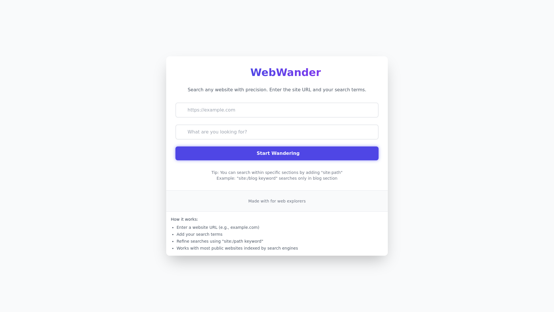 website screenshot of https://webwander.pages.dev/