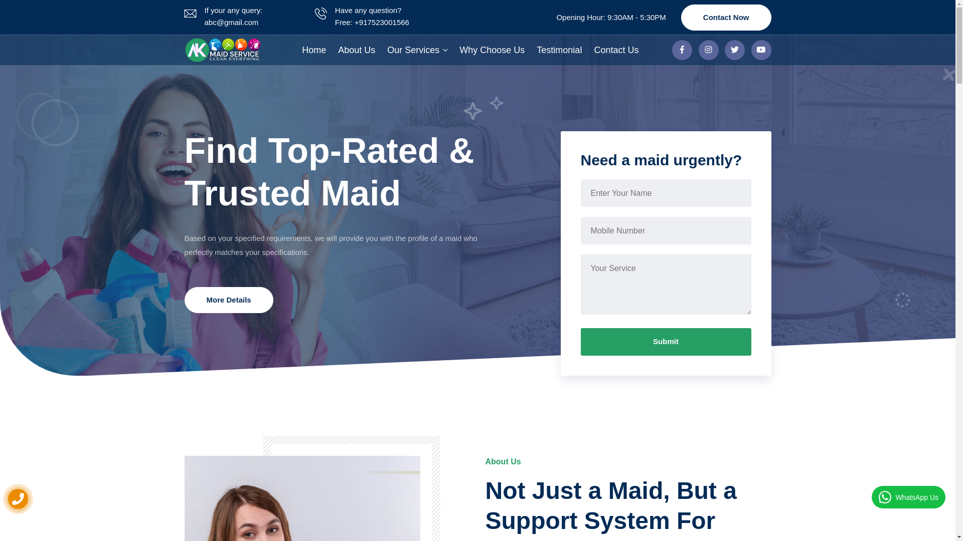 website screenshot of https://mkmaidservice.in/
