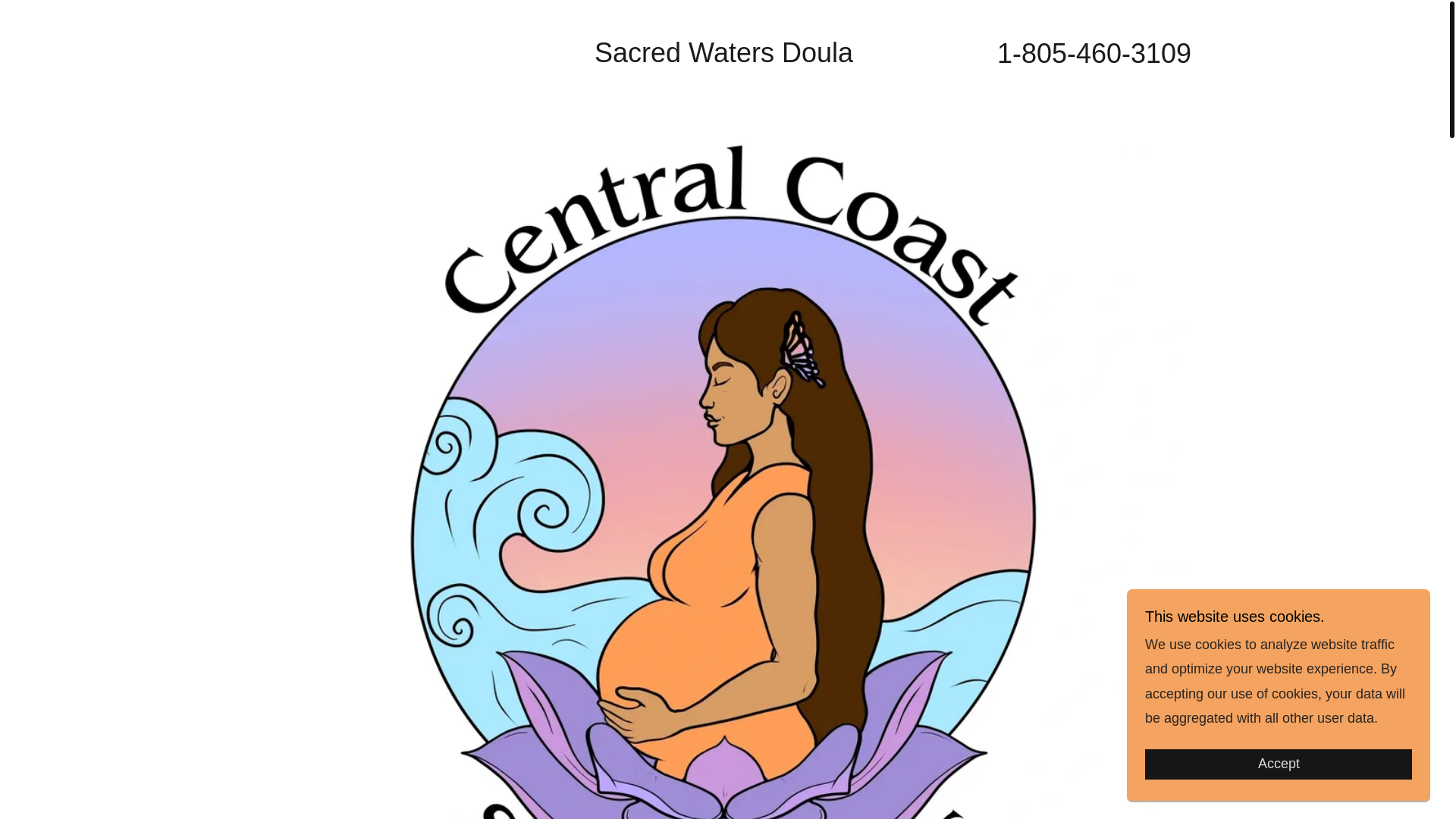 website screenshot of https://sacredwaterscentralcoastdoula.com/