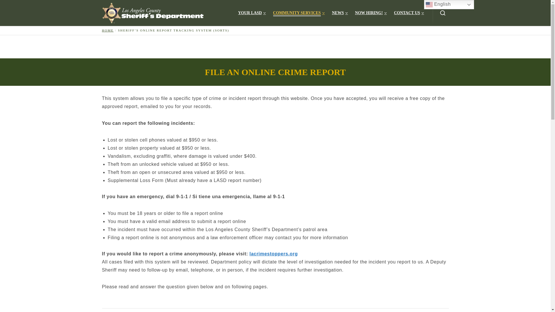 website screenshot of https://lasd.org/sorts/