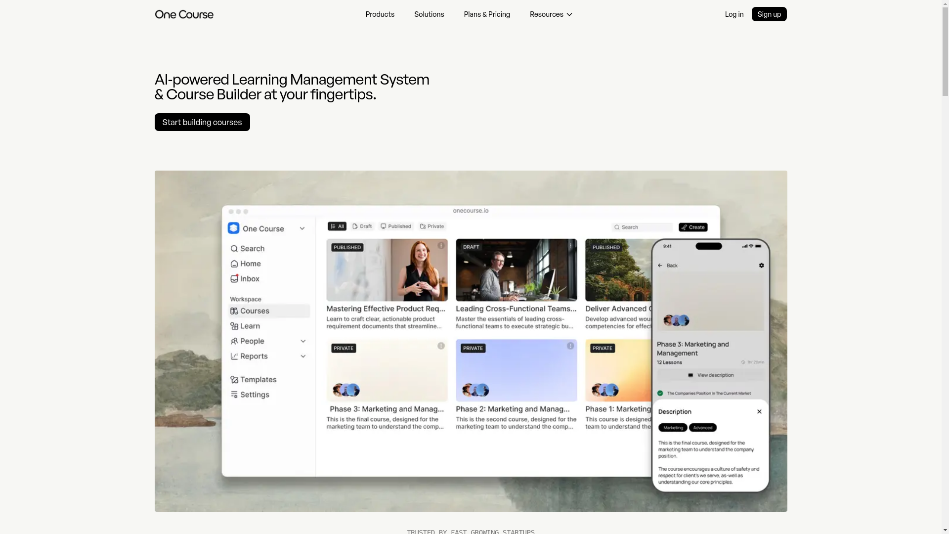 website screenshot of https://www.onecourse.io