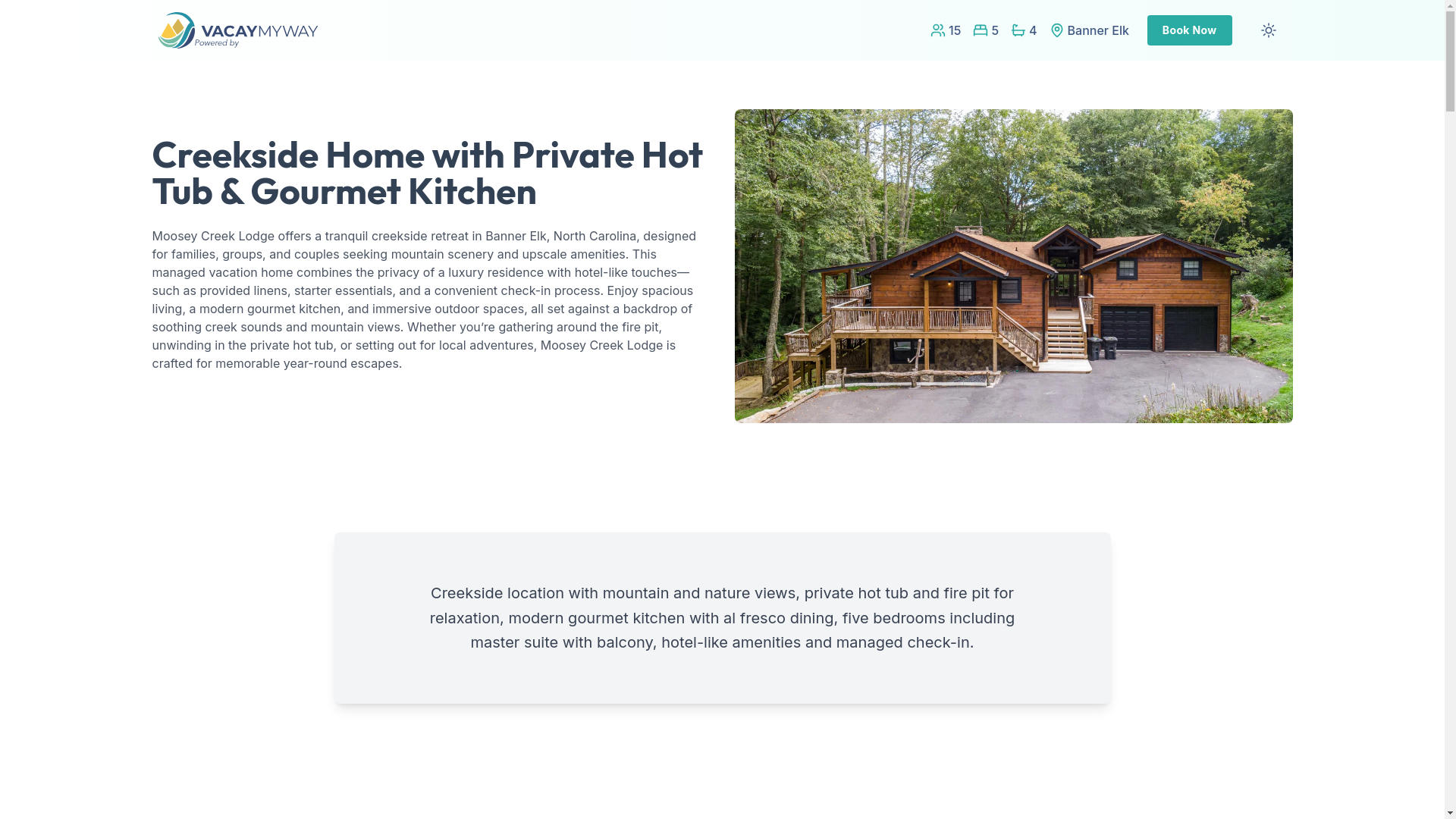 website screenshot of https://blissfulcreek.vacations/
