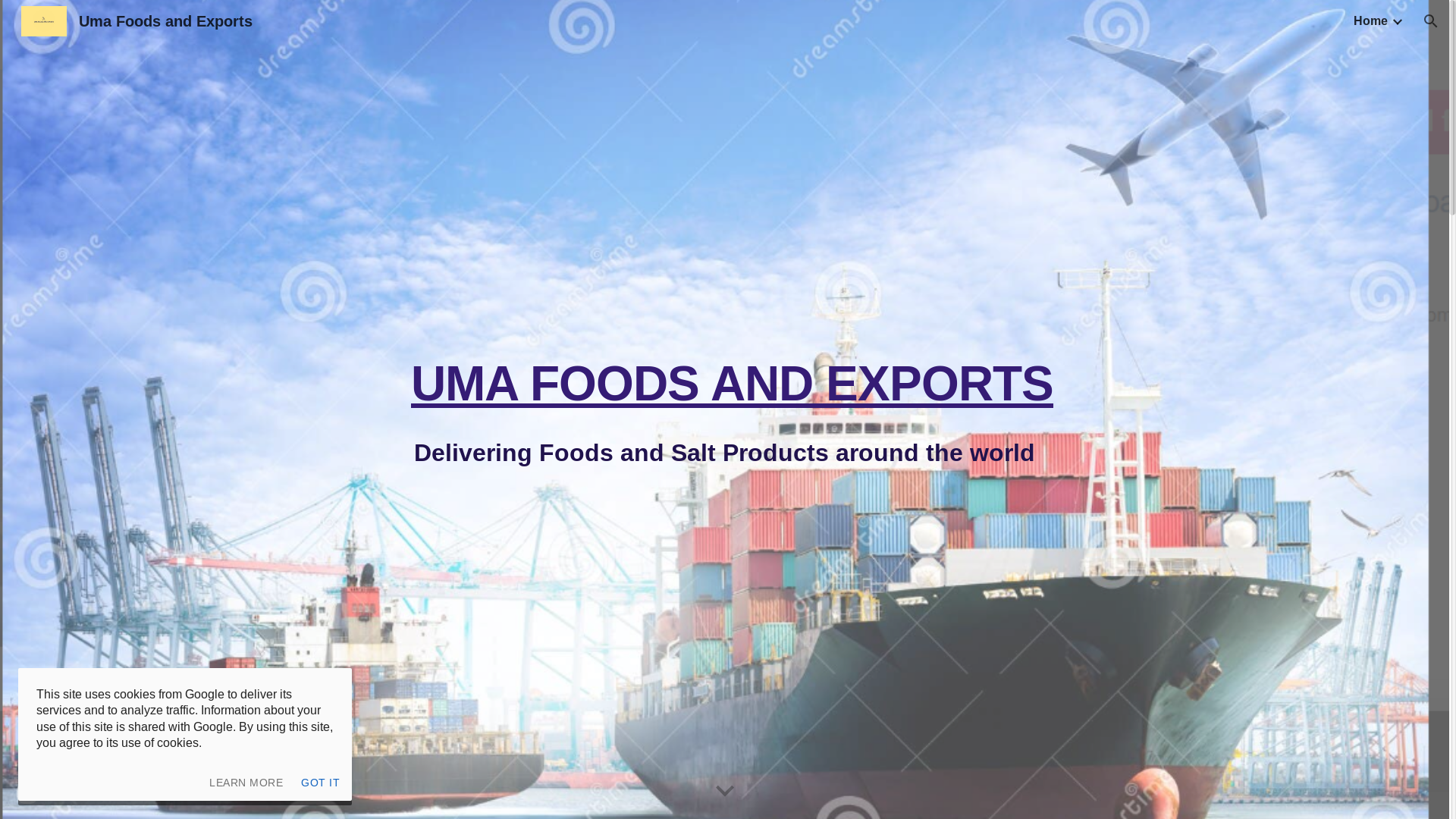 website screenshot of https://umafoodsandexports.com/