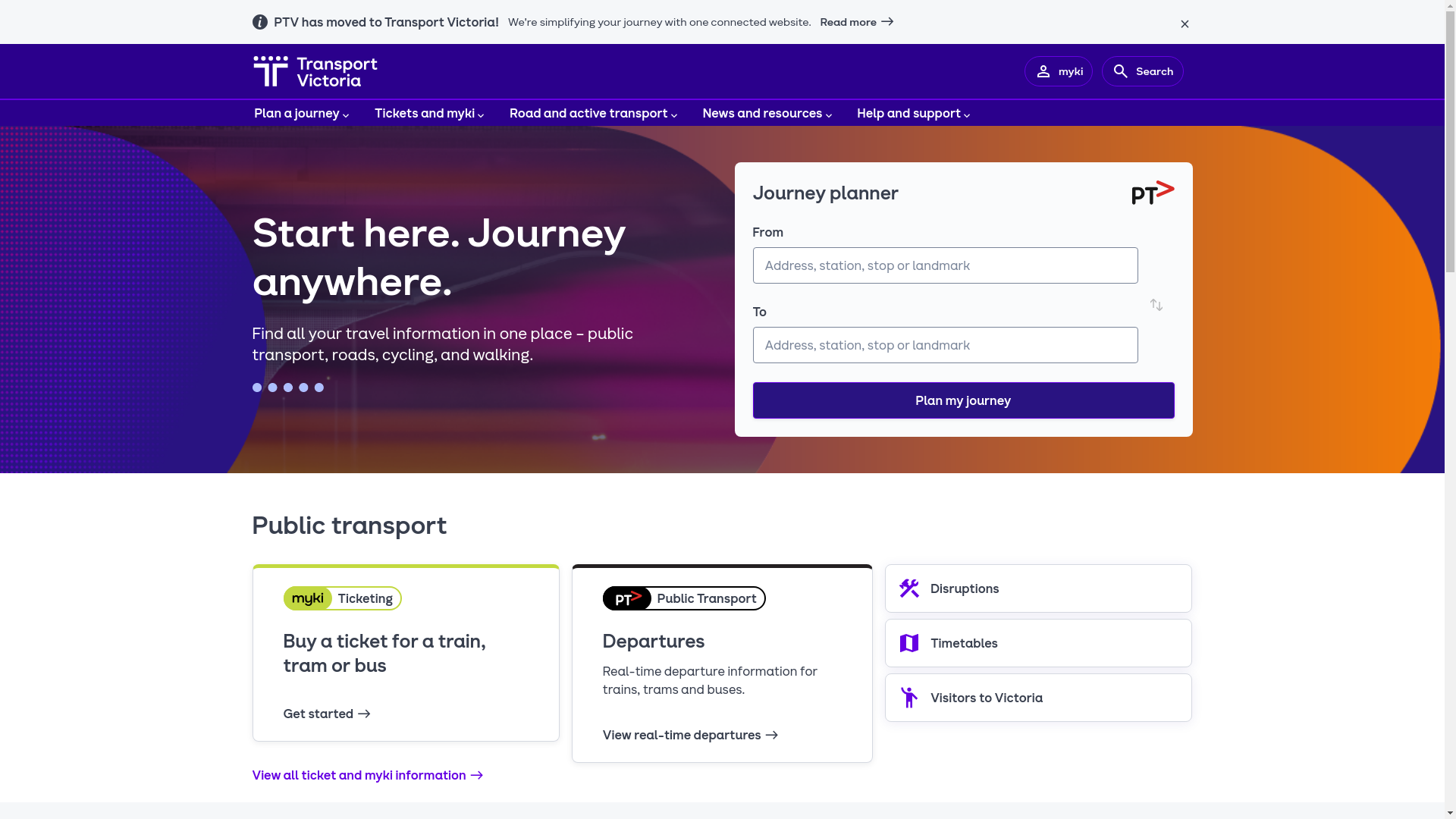 website screenshot of https://transport.vic.gov.au