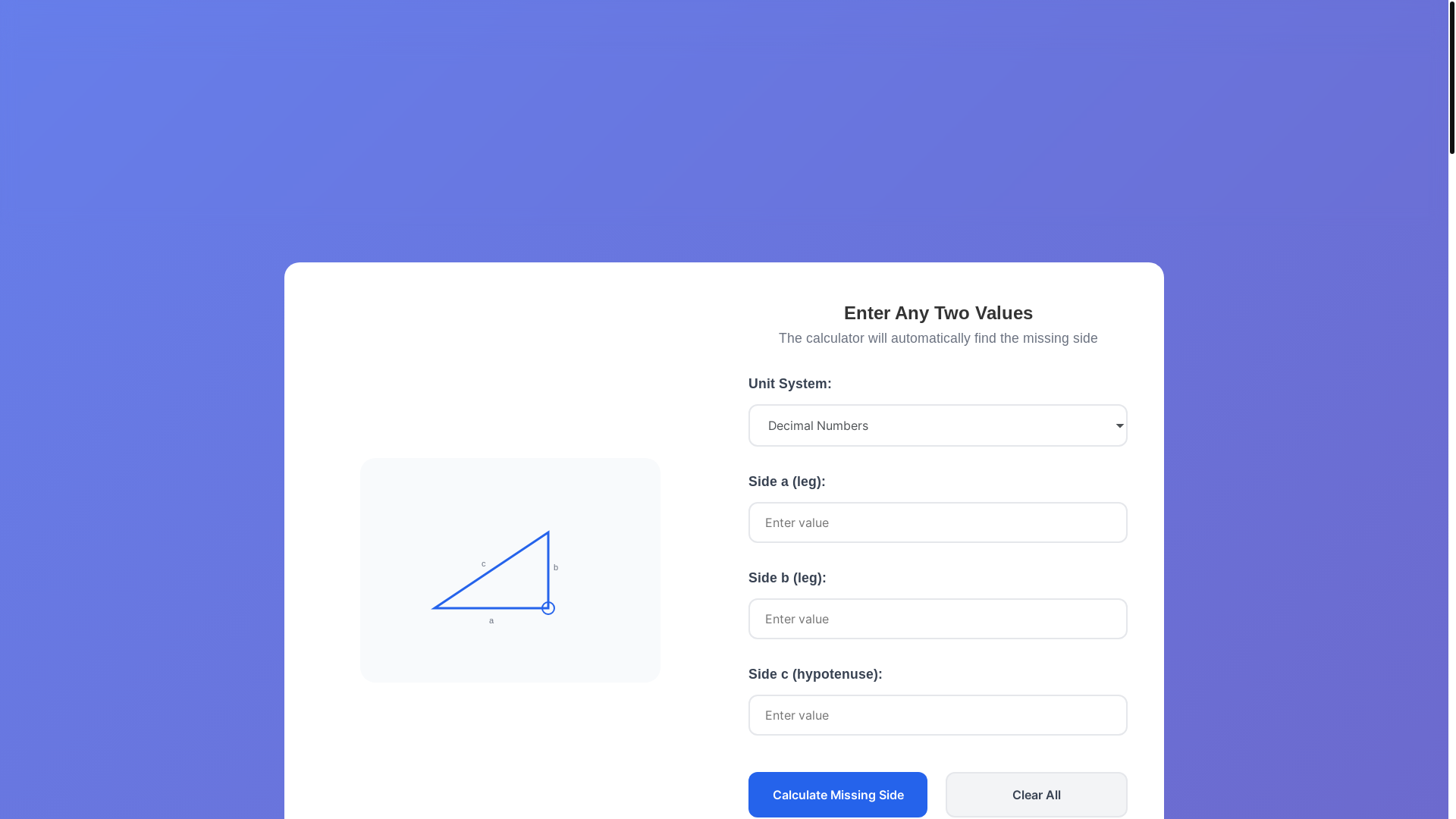 website screenshot of https://pythagoreantheoremcalculator.pages.dev/