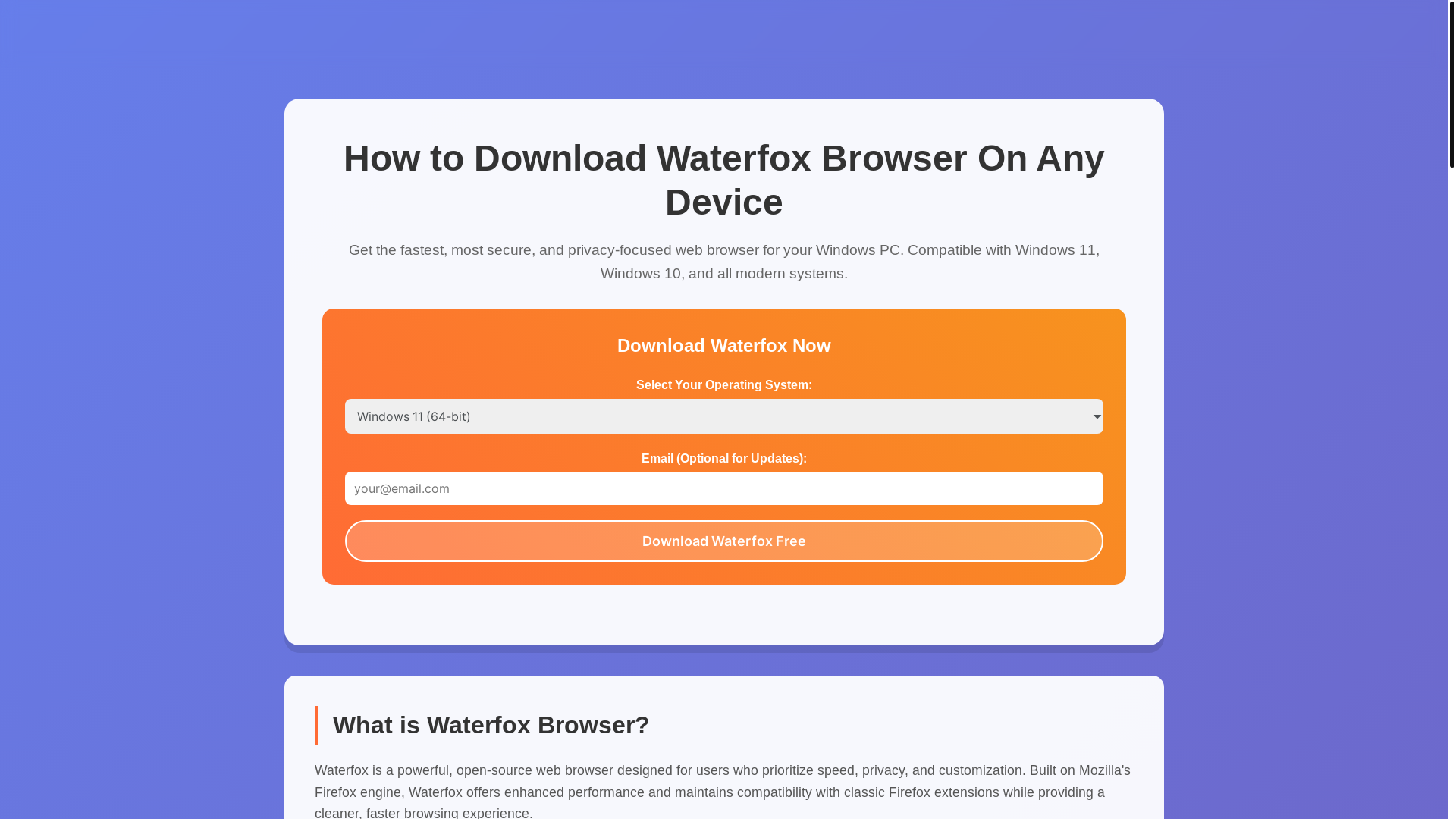 website screenshot of https://waterfox.pages.dev/